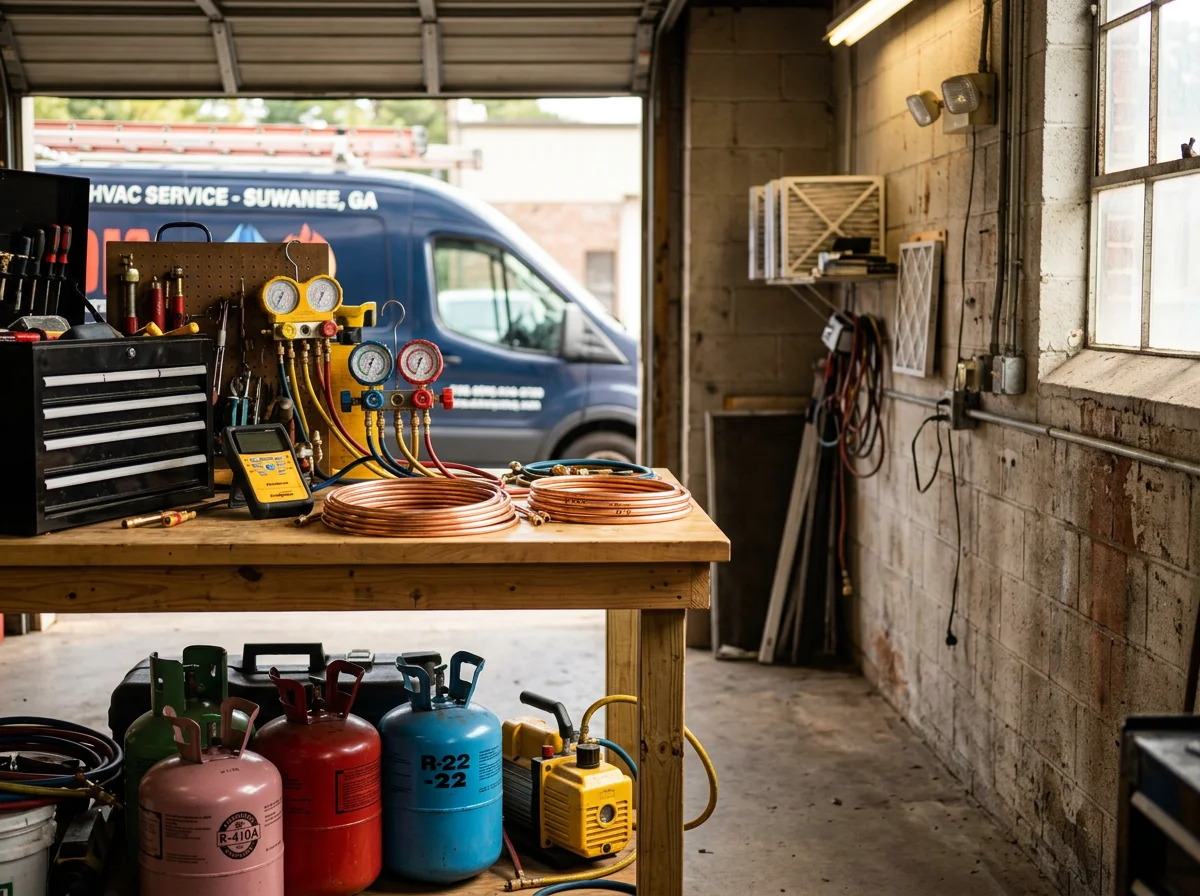 HVAC technician tools and equipment ready for service calls.