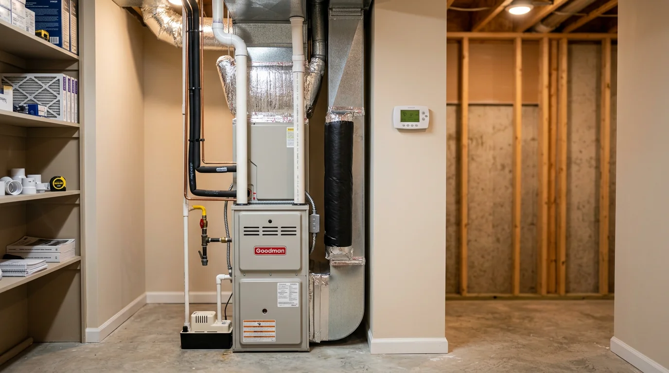 Furnace system being inspected and serviced