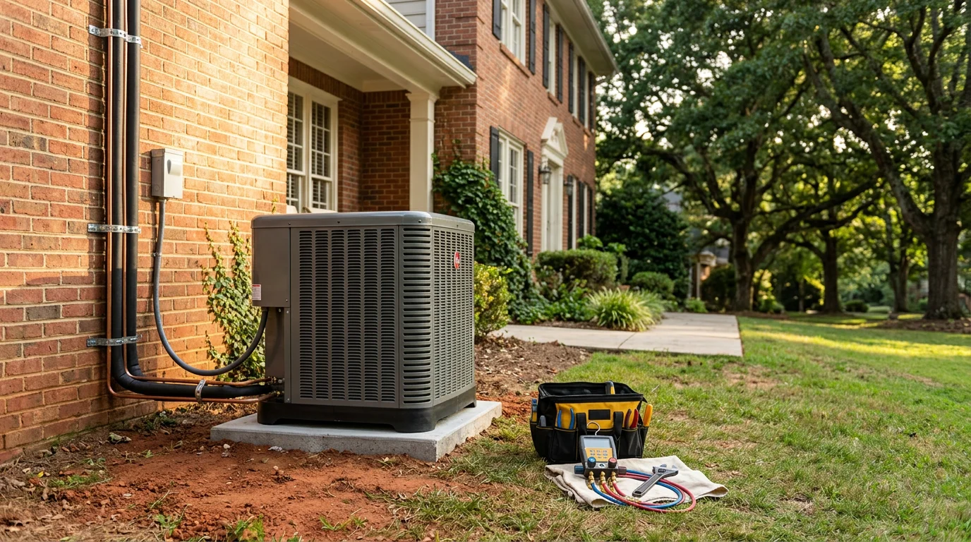 HVAC technician performing heating and air conditioning service