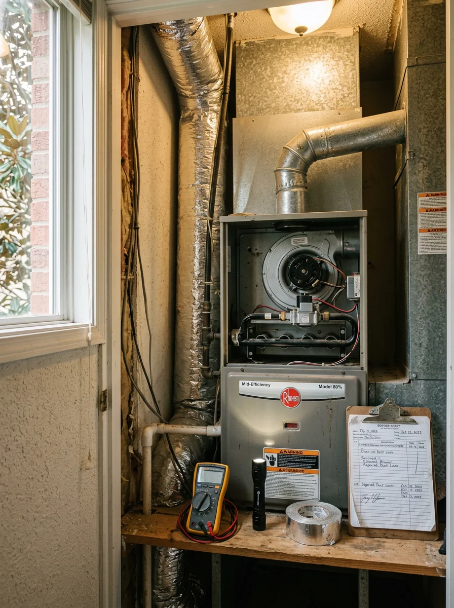 Indoor furnace and ductwork inspection in a Norcross, Georgia residence